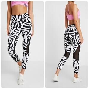 DKNY Sport Logo Print High-Rise Leggings Size S Black White Athleisure